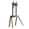 A TV stand with a black metal frame and wooden legs, shown against a white background. Podgląd zdjęcia produktu