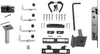 A collection of hardware components for a gate or door, including a lock cylinder, hinges, screws, and handles. Produktbild-Vorschau