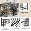 A collage of images showcasing a loft bed with a desk and shelves, along with close-ups of its features. Podgląd zdjęcia produktu