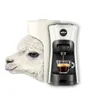 A Lavazza coffee machine is shown with a llama's head peeking out from behind it, and coffee being brewed into a cup. Produktbild-Vorschau