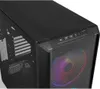 Close-up view of the front and top of a black computer tower case. Náhled obrázku produktu