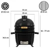 Diagram showing the dimensions of a black Kamado grill. Produktbild-Vorschau