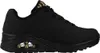 A black Skechers sneaker with leopard print accents on a white background. Anteprima dell’immagine prodotto