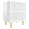 A white two-shelf cabinet with wooden legs against a white background. Produktbild-Vorschau