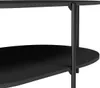 A close-up view of a black, oval-shaped coffee table with two tiers, supported by thin metal legs. Produktbild-Vorschau