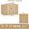 Diagrams and text showing the dimensions and features of a storage shed. Podgląd zdjęcia produktu