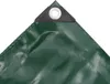 A close-up view of the corner of a green tarp, showing a reinforced grommet. Podgląd zdjęcia produktu