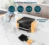 A raclette grill with various food icons and text indicating its versatility. Produktbild-Vorschau