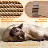 A Siamese cat is resting on a beige, fluffy surface, with close-up images of rope and wood planks at the top. Podgląd zdjęcia produktu