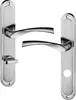 Two silver door handles with long backplates are shown against a white background. Produktbild-Vorschau