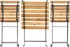 Three folded bistro tables and chairs made of wood and metal, presented against a white background. Produktbild-Vorschau