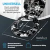 A toilet seat with a floral pattern, shown from a slightly elevated angle, with dimensions and feature callouts. Náhled obrázku produktu