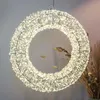 A circular LED light wreath is hanging against a light-colored wall, with dried plants in the background. Produktbild-Vorschau