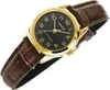 A close-up studio shot of a gold and black Casio watch with a brown leather strap. Produktbild-Vorschau
