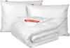 A set of white bedding, including a folded duvet and two pillows, is displayed against a white background. Anteprima dell’immagine prodotto