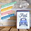 A vintage-style tin box featuring a Fiat 500 car and the Leaning Tower of Pisa, with text overlays describing its features. Anteprima dell’immagine prodotto