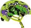 A green bicycle helmet with a Hulk graphic and yellow straps, shown against a white background. Produktbild-Vorschau