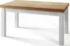 A dining table with a wooden top and white legs, isolated on a white background. Anteprima dell’immagine prodotto