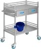 A stainless steel medical cart with two drawers and a blue bucket attached. Produktbild-Vorschau
