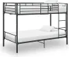 A metal bunk bed with white mattresses and pillows, presented against a plain white background. Produktbild-Vorschau
