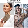A collage of two women showcasing a brown leather wallet/phone case with a wrist strap. Produktbild-Vorschau