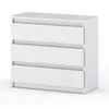 A white, three-drawer dresser against a white background. Produktbild-Vorschau