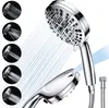 A collage showing a hand shower head with multiple spray settings, demonstrating different water spray patterns. Produktbild-Vorschau