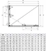 A technical drawing and a table of dimensions for a shower enclosure. Anteprima dell’immagine prodotto