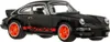 A black toy car with orange wheels and red racing stripes. Produktbild-Vorschau