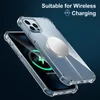 A clear phone case with a magnetic charging accessory attached to the back of a phone, showing the phone charging. Náhled obrázku produktu