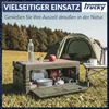 Grüne Plastikkiste mit Trucky Logo, offen auf einer Wiese mit Campinggeschirr gefüllt Produktbild-Vorschau