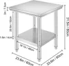A diagram showing the dimensions of a stainless steel table. Podgląd zdjęcia produktu