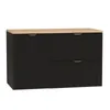 A black vanity cabinet with a wooden top and gold handles, shown against a white background. Podgląd zdjęcia produktu