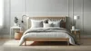 A bedroom scene with a bed, nightstands, and a lamp. Produktbild-Vorschau
