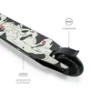 A close-up view of the rear wheel and deck of a scooter, with labels pointing out features. Produktbild-Vorschau