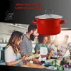 People cooking in a kitchen with a red pot in the foreground. Produktbild-Vorschau