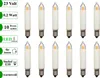 A grid of small LED filament candle bulbs with descriptive text labels on the left side. Produktbild-Vorschau