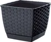 A square, dark gray woven-textured planter with a matching saucer, shown against a white background. Produktbild-Vorschau