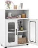 A white bathroom cabinet with two doors and shelves, displaying various bathroom items. Anteprima dell’immagine prodotto