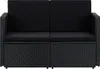 vidaXL 2-Sitzer-Gartensofa mit Auflagen Schwarz Poly Rattan Produktbild-Vorschau 1