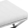 A close-up view of the top surface and part of the metal frame of a white upholstered stool. Produktbild-Vorschau
