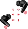Diagram showing icons for controlling Bluetooth headphones, with two black earbuds in the foreground. Anteprima dell’immagine prodotto