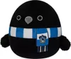 A black plush toy bird wearing a blue and white striped scarf with the Ravenclaw crest on it, set against a white background. Podgląd zdjęcia produktu