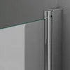 Close-up of a shower screen hinge attached to a glass panel and a wall. Produktbild-Vorschau