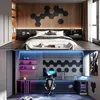A split image showing two different room designs: a bedroom with a bed and a gaming room with a desk. Produktbild-Vorschau