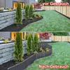 A split image showing a garden before and after installing a plastic border. Náhľad obrázku produktu