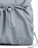 Close-up of a grey-blue bag with a drawstring closure and a brand logo. Produktbild-Vorschau