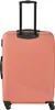 A coral-colored suitcase with a black retractable handle and wheels, shown from the back against a white background. Produktbild-Vorschau