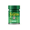 A green bottle of herbal balm with yellow text and illustrations. Produktbild-Vorschau