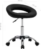A black adjustable stool with wheels, shown with dimensions indicated by text overlays. Náhled obrázku produktu